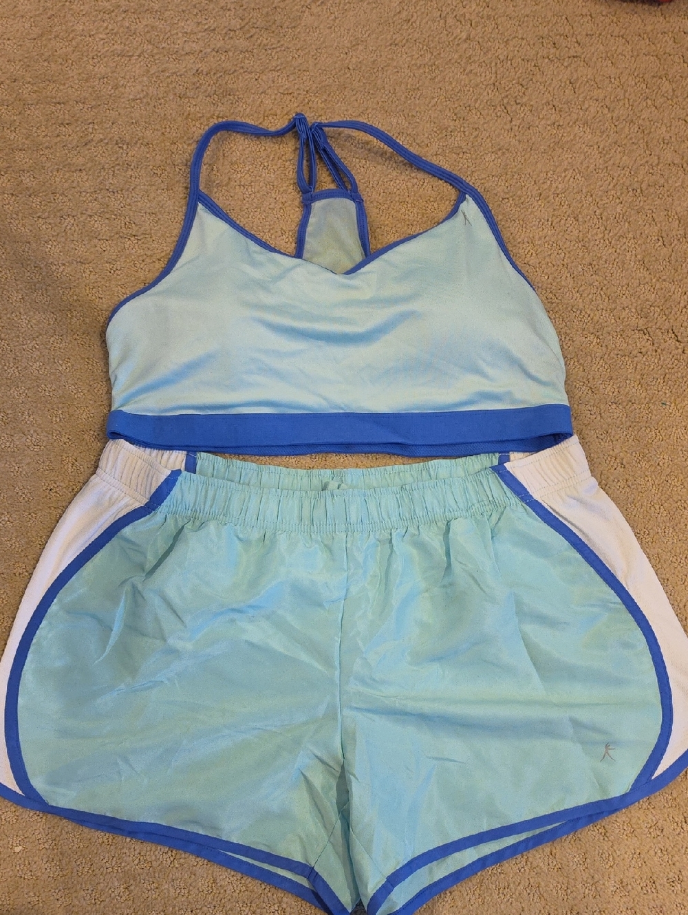Set! Danskin Now Light Teal Active Tank & Shorts with Royal Blue Trim